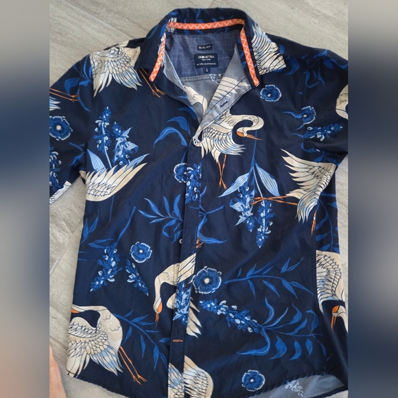 Geometrix New York Lightweight Crane Bird Print Long Sleeve Button Up Shirt Sz L - Picture 4 of 12